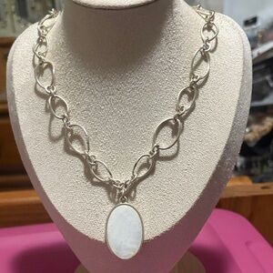 Elegant Silver Chain Necklace with White Pendant
